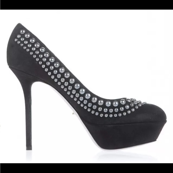 SERGIO ROSSI Suede Studded Brown Platform Pump 9-9.5 EU 39.5, NIB - Picture 4 of 12